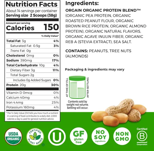 Vista 2 de Orgain X Justin's - Proteína en polvo de 0.71 oz, mantequilla de maní, 1.17 libras