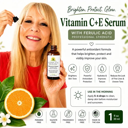Vista 8 de Suero natural de vitamina C E con ácido ferúlico, 1 oz Ácido hialurónico