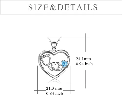 Vista 4 de Collar con estetoscopio de plata de ley con diseño de corazón y enfermería, regalo para enfermeras y médicos