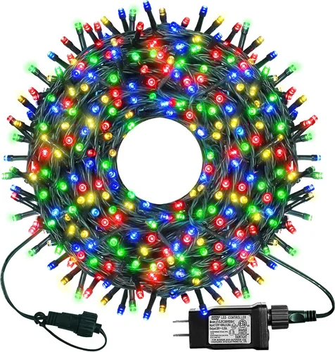 Vista 8 de kemooie 300 luces LED verdes de Navidad, 99 pies, 8 modos de parpadeo, enchufables, tira de luces de alambre verde, luces de Navidad impermeables