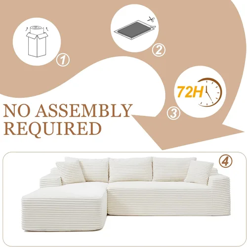 Vista 6 de Sofá modular Cloud de 97 pulgadas, moderno sofá deshuesado con diván, asiento profundo, sofá modular en forma de L, sofás de espuma de pana