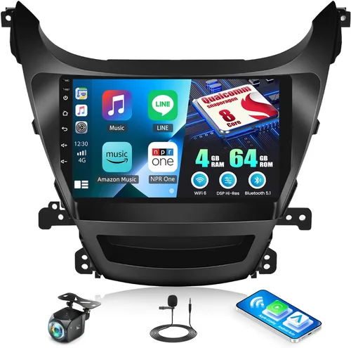 Vista 11 de Estéreo de coche Android 2+64G para Hyundai Elantra 2011 2012 2013 Carplay inalámbrico Android Auto 9 pulgadas pantalla táctil Bluetooth GPS WiFi