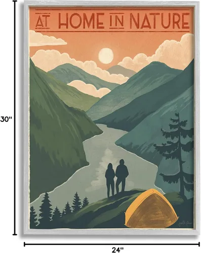 Vista 10 de Stupell Industries at Home in Nature Phrase - Tienda de campaña con frase en las montañas, diseñada por Janelle Penner, arte de pared enmarcado