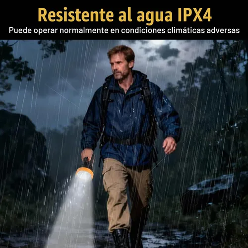 Vista 5 de Linterna LED recargable con pantalla de potencia, 4 modos de luz, linterna de mano de alto lúmen, interruptor doble, linterna impermeable portátil