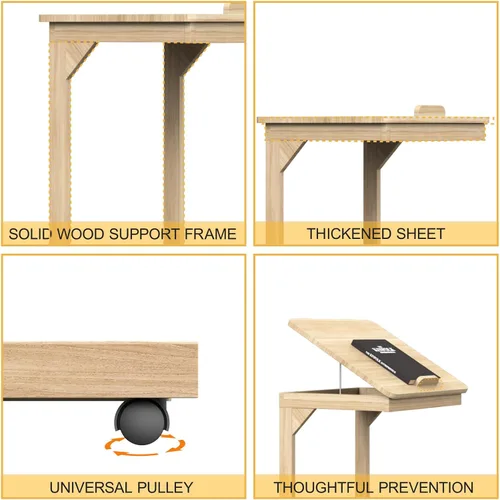 Vista 4 de Mesa de sofá en forma de C, mesa auxiliar con ruedas giratorias de 360°, escritorio inclinable ajustable de 40° para sofá, laptop, café, mesa C