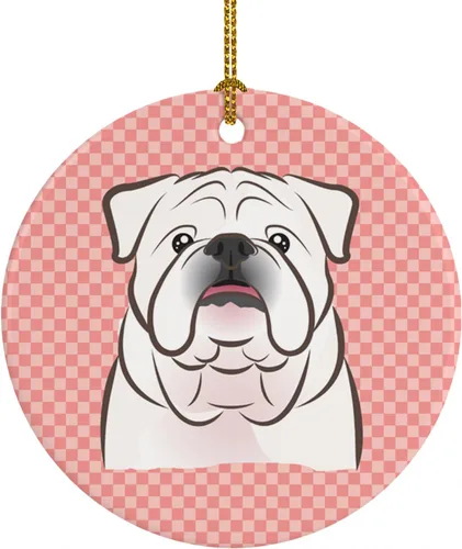 Vista 21 de Caroline's Treasures Adorno de cerámica de sabueso afgano rosa de tablero de ajedrez para colgar en el árbol de Navidad, decoración para el hogar