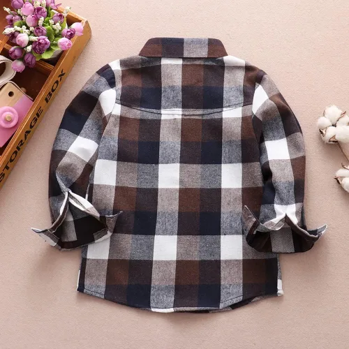 Vista 7 de Camisa de franela de manga larga con botones y botones para niños y niñas, Rojo