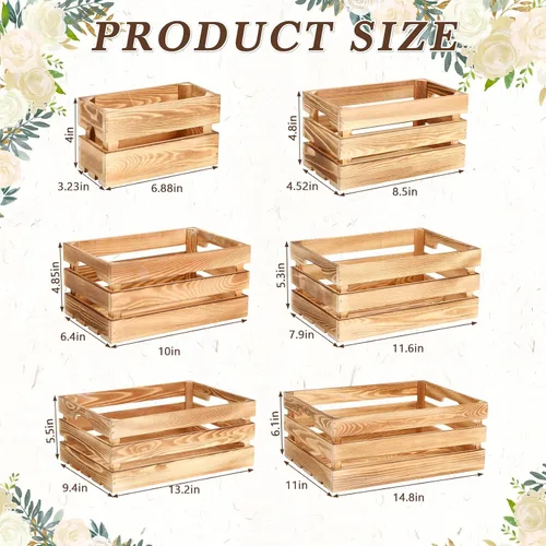 Vista 2 de CroBlissful 6 cajas decorativas de madera para exhibición de almacenamiento, cajas de anidación rústicas con asa, cajas de almacenamiento de madera