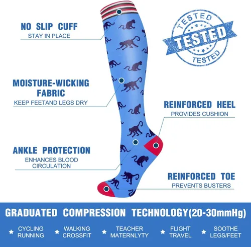 Vista 5 de CTHH 57 pares de calcetines de compresión para la circulación de mujeres y hombres, el mejor apoyo para correr, atletismo, enfermería, viajes