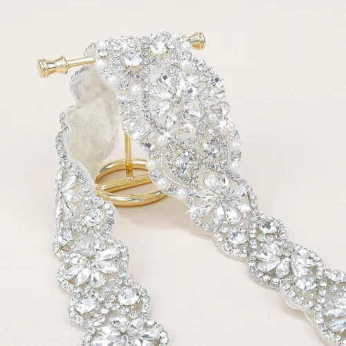 Vista 4 de CIEHER Cinturón de diamantes de imitación para mujer, cinturón de boda, cinturón de cristal para vestido de boda, cinturón con cinta