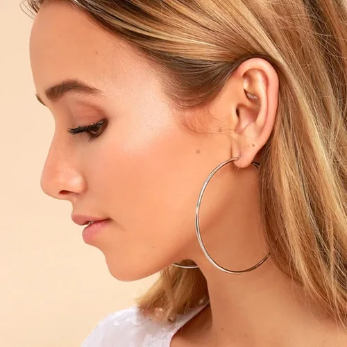 Vista 9 de Aretes de aro grandes de plata de ley de 0.079 pulgadas para mujer, aros de plata grandes hipoalergénicos, sin finos, finos y de gran