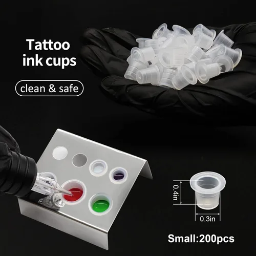 Vista 2 de Autdor Tapas de tinta pequeñas – 200 piezas de vasos de pigmento de tatuaje, vasos desechables de tinta de tatuaje para Microblading, maquillaje
