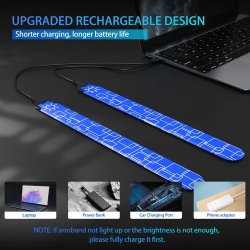 Vista 5 de Paquete de 2 brazaletes LED – Luces de correr recargables con equipo reflectante, luces LED de alta visibilidad