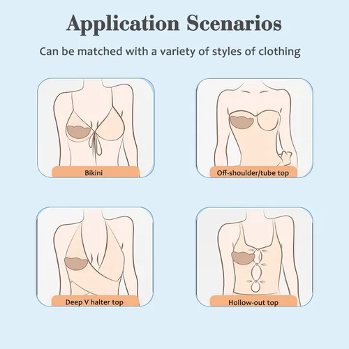Vista 9 de Cinta de levantamiento de senos 4 unidades Adhesivo invisible para senos grandes y vestidos sin tirantes, color nude ultrafino + 4 cubiertas