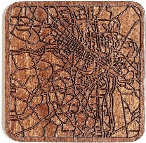 Vista 89 de Posavasos Amsterdam Map by O3 Design Studio, 1 pieza, posavasos de madera Sapele con mapa de la ciudad, hecho a mano, varias ciudades opcionales