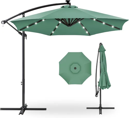 Vista 17 de Best Choice Products Sombrilla de Patio de Mercado Colgante Descentrada con LED Solar de 10 pies para Patio Trasero, Junto a la Piscina, Césped