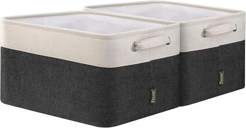 Vista 55 de BALEINE 1 paquete de contenedores de almacenamiento de tela para estantes, cestas de almacenamiento de lino para organizar, contenedores decorativos