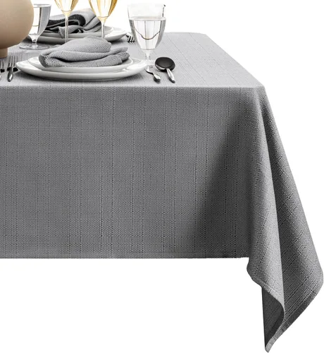 Vista 17 de Elrene Home Fashions - Mantel de textura sólida de laurel, resistente al agua y a las manchas, 60 x 102 pulgadas, rectangular, color gris pardo gris