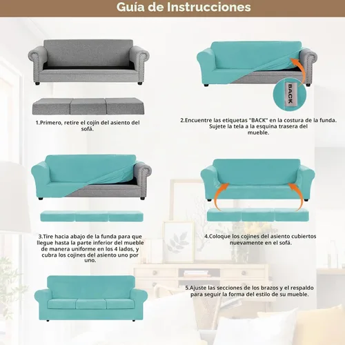 Vista 5 de WEERRW 4 Piezas Fundas de Terciopelo de Alta Elasticidad para Sofá de 3 Cojines Fundas de Sofá, Protector de Muebles Lavable con Parte Inferior