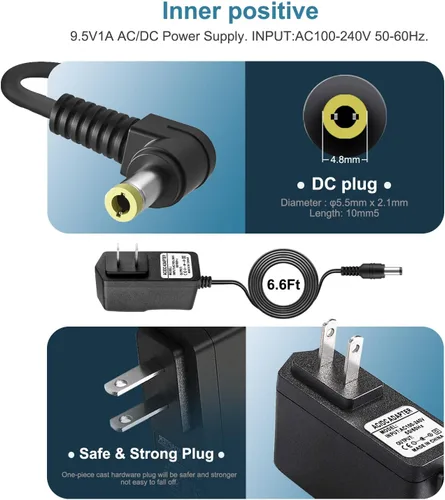 Vista 2 de Adaptador de corriente de teclado Casio de 9.5 V CC - Compatible con teclados Casio: ADE95100LU, LK-135, WK-225, CTK-2500, CTK-2400, CTK-2550