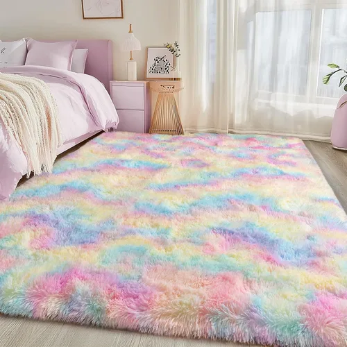 Vista 51 de Alfombras lanudas para dormitorio, sala de estar, dormitorio universitario, habitación de niños, decoración, alfombra suave y moderna