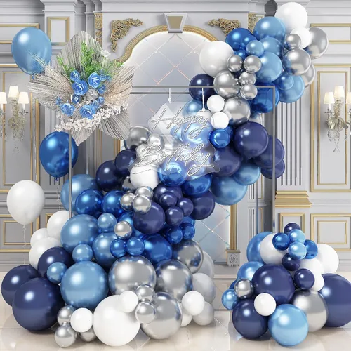 Vista 9 de Kit de Guirnalda de Arco de Globos Rojo Azul Plateado, Globos de Látex Rojo Azul Real Globos de Papel de Aluminio 4D con Estrella de Explosión