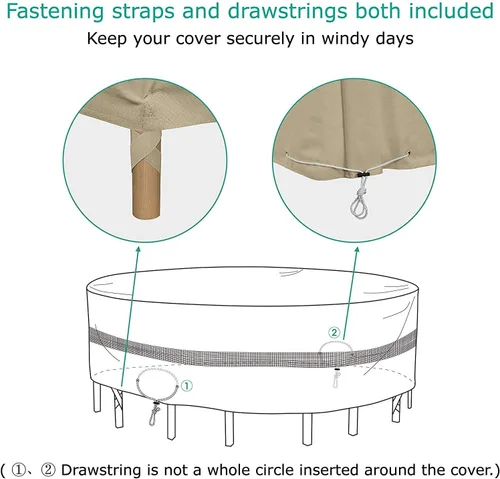 Vista 5 de SunPatio Funda redonda para mesas y sillas de exterior, resistente e impermeable, grande, protección para todo tipo de clima, cubierta de muebles