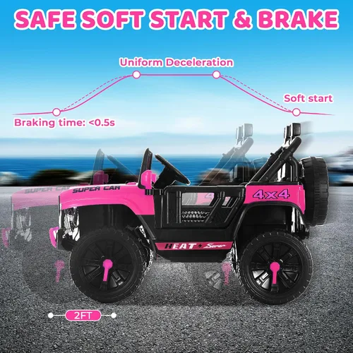 Vista 6 de Juguetes de paseo de 24 V para niños, camión eléctrico 4WD de 2 plazas con control remoto parental, Jeep rosa para niñas, 3 velocidades, suspensión