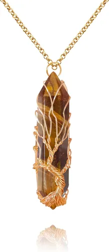 Vista 26 de VIBILIA - Collar con dije sanador para mujeres y hombres, piedra natural hexagonal en punta envuelta con alambre en forma del árbol de la vida