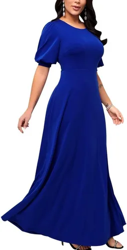 Vista 5 de SperLucky Maxi vestidos para mujer, vestido largo elegante, vestido de manga corta, casual, cuello redondo, estampado floral, vestido de fiesta