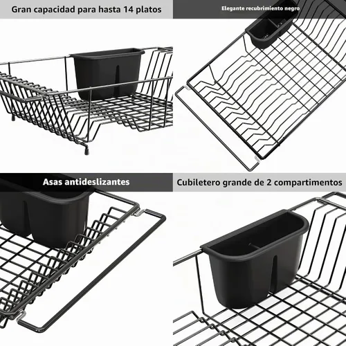 Vista 4 de Simple Houseware - Escurridor de platos grande de acero inoxidable sobre el fregadero, color negro