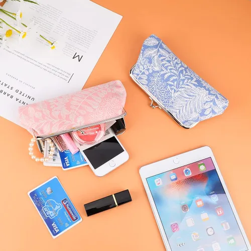 Vista 4 de Oyachic 2 paquetes de monedero vintage hoja bolsa larga monedero mujeres cartera beso cerradura cosmética maquillaje bolsa cierre embrague