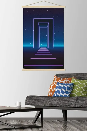 Vista 2 de Trends International Póster geométrico de pared de neón, 22.37 x 34.00 pulgadas, paquete de impresión premium y colgador de madera de haya