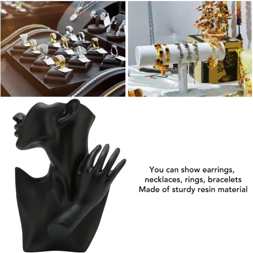Vista 8 de GFRGFH Soporte de maniquí de joyería, exhibición de aretes con mano, organizador de busto de resina para mostrar joyas, collares, aretes, anillos