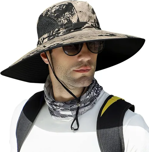 Vista 8 de 【Gran tamaño XXL y ala ancha】 Sombreros de sol para hombre, UPF50+resistente al agua: sombrero de pesca Boonie para senderismo, safari, playa, jardín