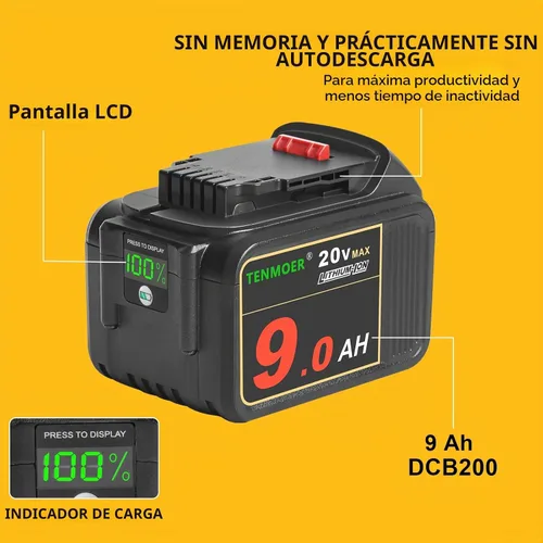 Vista 2 de TENMOER Paquete de 2 baterías de 20 V y 9.0 Ah compatibles