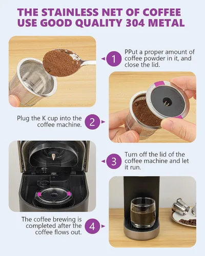 Vista 6 de Cápsulas de café reutilizables universales, adecuadas para tazas K, acero inoxidable reutilizable compatible con cafeteras Keurig 1.0 y 2.0