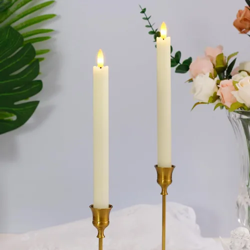 Vista 2 de Velas LED cónicas sin llama con temporizador remoto, velas parpadeantes de ventana de color marfil, paquete de 4 velas sin llama de cera real, cera