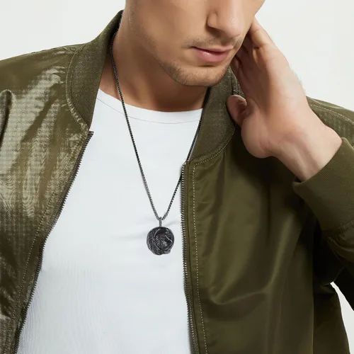 Vista 3 de COAI Collar de obsidiana con águila audaz para hombre