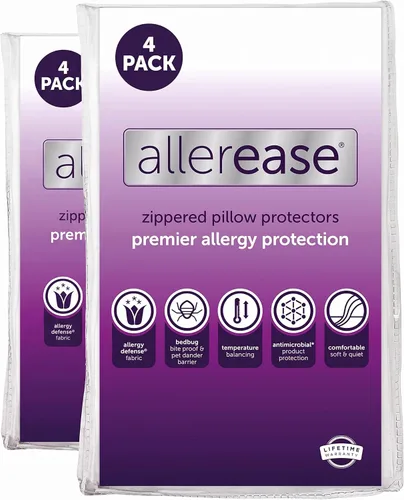 Vista 8 de Juego de 4 protectores de almohada AllerEase estándar/Queen – Equilibrio de temperatura, recomendado por alergólogos, protectores transpirables