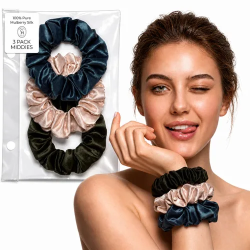 Vista 17 de SUNDAYSILKS™ - Lujosos coleteros de seda de morera para mujeres y niñas Coleteros antideslizantes y sedosos para el cabello natural, rizado, fino