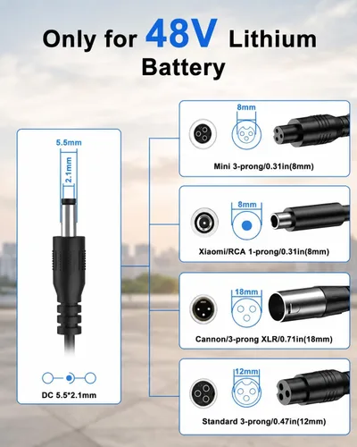 Vista 2 de WUKUR - Cargador eléctrico de scooter de 54.6 V 2 A, 5 conectores para baterías de litio de 48 V, compatible con Lectric XP 2.0/3.0, para Ecotric