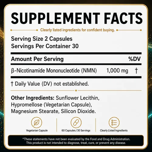 Vista 7 de NMN Capsules 1,000 mg, Beta-Nicotinamide Mononucleotide, 60 Count
