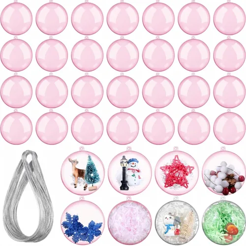 Vista 8 de Sratte 36 bolas de adornos rellenables de Navidad, adornos colgantes de plástico transparente para manualidades, bolas transparentes para bodas