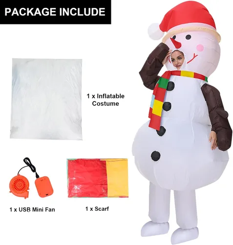 Vista 3 de ZISUEX Disfraz inflable de muñeco de nieve blanco para disfraz de Halloween, disfraz de fiesta