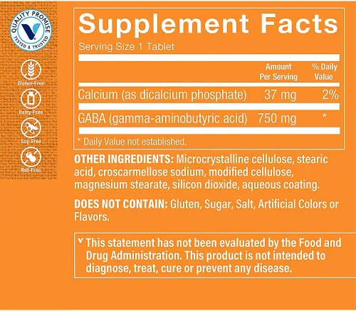 Vista 2 de The Vitamin Shoppe GABA 750MG (ácido gamma-aminobutírico), apoya la relajación, una vez al día (90 tabletas)