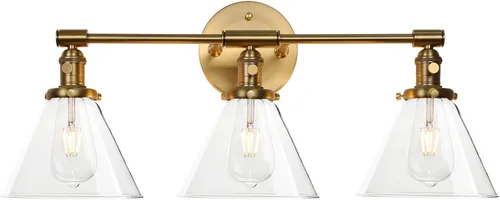 Vista 25 de PERMO Industrial Vintage Slope Pole Wall Mount Single Sconce with 6.7" Oval Dome Clear Glass Shade Antique Gold Wall Sconce Light Fixture