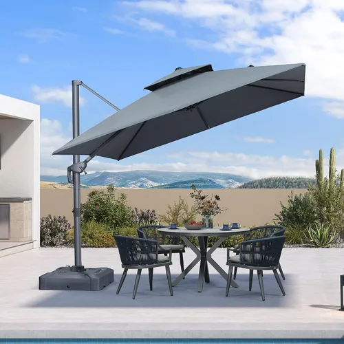 Vista 55 de PURPLE LEAF Sombrilla de Patio Voladiza de 10' x 13' para Exteriores con Base de 330 libras, Sombrilla Rectangular Grande Resistente al Viento