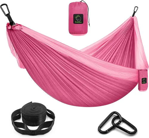 Vista 14 de Grassman Hamaca de camping doble y individual hamaca portátil con correas de árbol, hamacas de paracaídas de nailon ligero, accesorios de Negro &