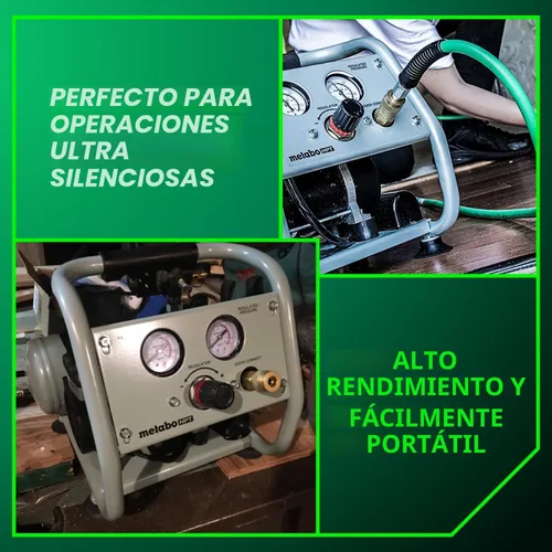 Vista 8 de Metabo HPT Compresor de aire silencioso, compresor de aire portátil sin aceite de 1 galón, funcionamiento ultrasilencioso a 59 dB, acoplador rápido